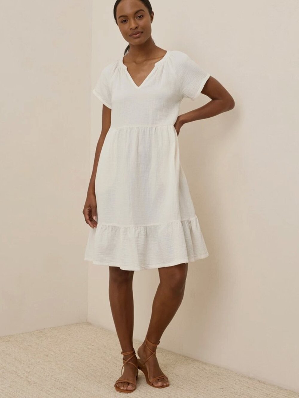 Pact Organic Coastal Double Gauze Breezy Dress Sea Salt